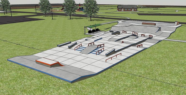 3 D render of a mid sized street course for skateboarding